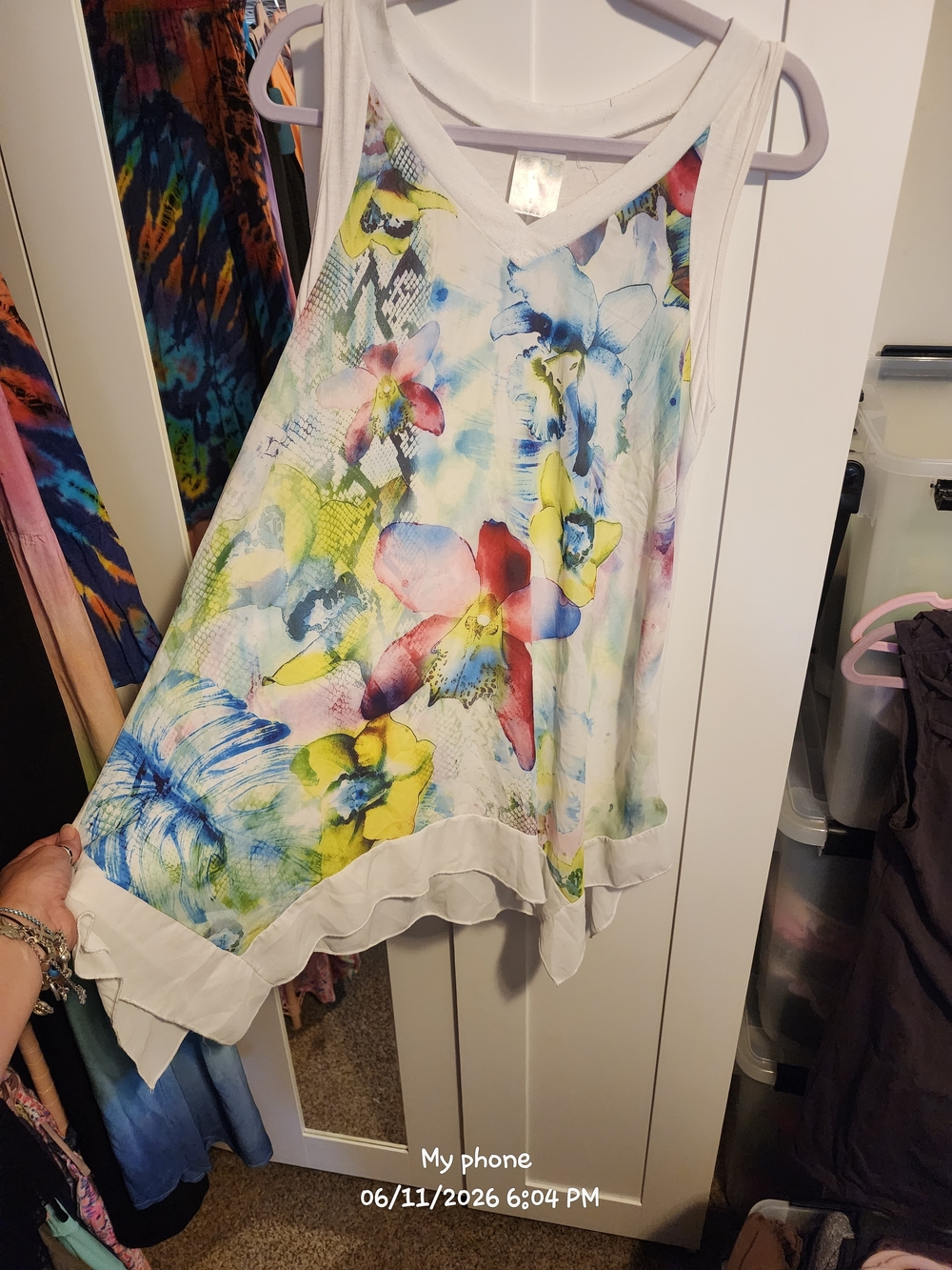 Sleeveless Floral Watercolor Mini Dress in White